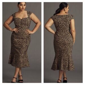 Anthropologie Maeve Cecily Fit & Flare Sweetheart Dress Size S Leopard Mob Wife